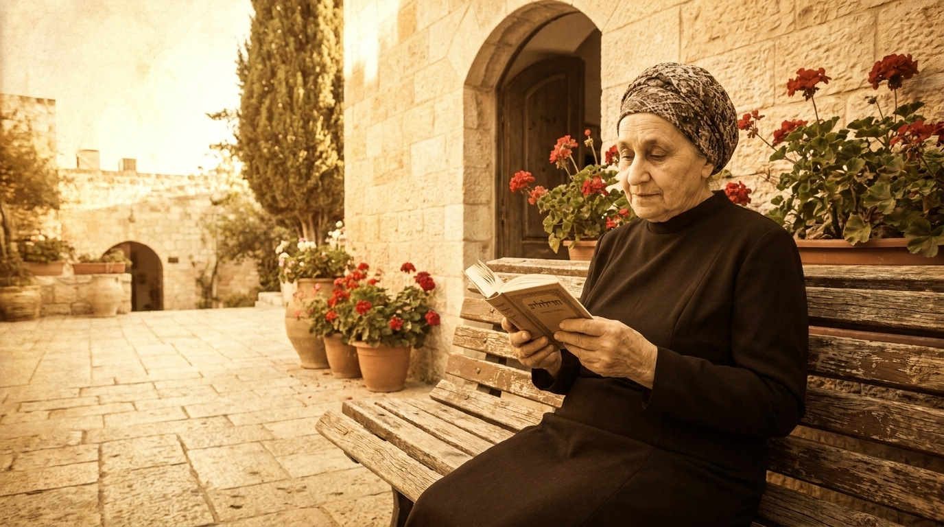 סבתא רחל בחצר ביתה — להמחשה